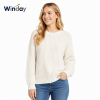 Cardigan long pour femme avec logo et tissu personnalisés Winday, pull à col rond pour femme, pull à manches longues, coton anti-rétrécissement