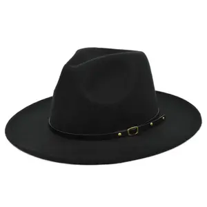 Vente en gros logo personnalisé chapeau panama en feutre pour hommes avec chapeau jazz en cuir chapeau fedora en laine à la mode