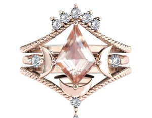 Anillo de compromiso y boda de lujo de plata de ley 925 con morganita en forma de cometa, engaste de puntas, certificado, 6 gramos - Product Image 1