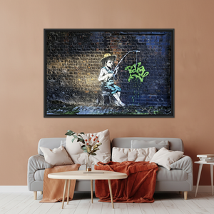 Banksy Fishing Boy Canvas Print: Street Graffiti Artwork,<b>BLACK</b> <b>FRAMED</b> CANVAS - Product Image 3