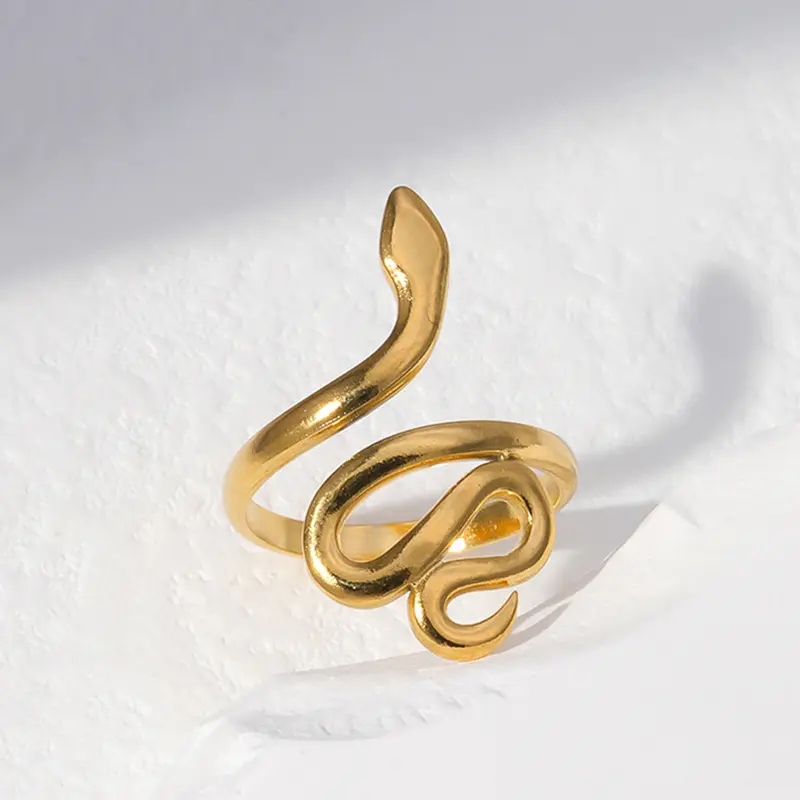 Nuovo stile geometrico in acciaio inossidabile anelli di serpente per le donne placcato in oro 18k catena a maglie intrecciate a banda larga aperta anelli regolabili