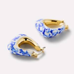 Kunden spezifische chinesische Art Messing blau weiß Porzellan Ohrringe New Emaille Tropf öl Schmuck mit Vergoldung für Frauen für Partys - Product Image 3