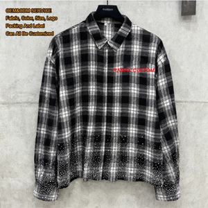 OEM Custom Anti-Wrinkle Autumn Acid Wash Streetwear High Quality Thermal Vintage Cotton Long Sleeve T-<b>Shirt</b> Rhinestone Flannel - Product Image 1