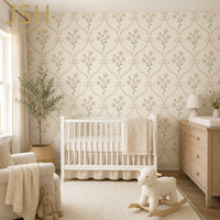 Papier peint floral à rayures moderne, imperméable, autocollant, beige mat, en toile PVC, pour la décoration des écoles maternelles et des salles de bain