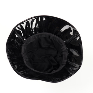 Black PU Bucket <b>Hat</b> Women Winter Casual Wide Brim <b>Flat</b> Top Fashion <b>Hat</b> - Product Image 4