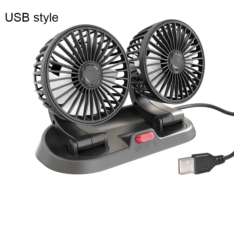 Hot selling double head adjustable USB 360 degree rotating car cooling fan
