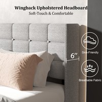 Langlebiges, luxuriöses, verstellbares, minimalistisches Kingsize-Bett mit weichem, faltbarem Stoffkopfteil und stabiler Holzlattenbasis für modernes Schlafzimmer