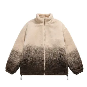 Personalizado Inverno Gradiente Cores simulado pescoço Oversize Sherpa Fleece Jacket para homens