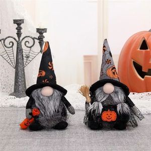 Ensemble de 2 gnomes en peluche lumineux pour Halloween, taille pint, noirs et blancs, elfes sorciers pour une décoration de table effrayante - Product Image 4