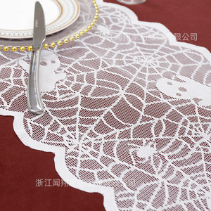 White Lace Ghost Spider Web Table Runner Polyester Halloween Party Decor Rectangle Printed - Product Image 3