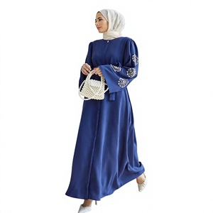 Women Muslim Breathable Polyester Abaya Beaded Floor Length <b>Long</b> Sleeve Modest Islamic <b>Eid</b> Ramadan Daily Wear - Product Image 3