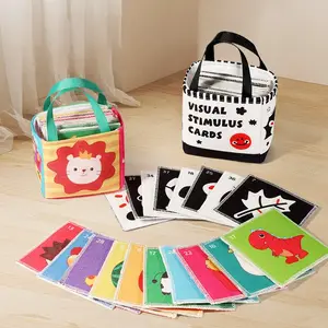 Montessori Flash Cards for Kids Educational Black White Colorful Cognitive Cards Soft Flash Card with Cloth Storage Bag for Baby