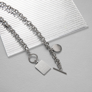 Kalung Liontin Wanita Trendy Geometris Hip Hop Lapis Perak Bahan Stainless Steel Rantai Choker untuk Pesta Grosir - Product Image 4