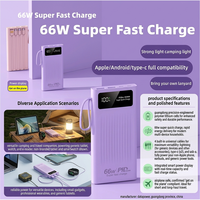 Batterie externe portable 66W Super PD à charge rapide, boîtier coloré, écran numérique, câble de charge intégré, vente en gros