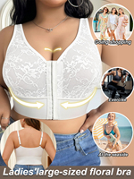 Soutien-gorge sans armatures à fermeture avant pour femme, en dentelle, couvrant entièrement la poitrine, grande taille, lingerie confortable avec bande latérale large pour un maintien optimal, personnalisable