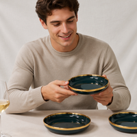 Assiette Ronde en Céramique Blanche Brillante avec Bord Argenté, Plateau à Steak pour Plats Occidentaux, Logo Personnalisé pour la Maison - Vente en Gros Usine