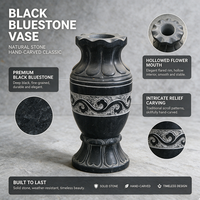 Vas Batu Bluestone Tahan Cuaca untuk Luar Ruangan, Ukiran Awan Antik, Dekorasi Taman Villa, Vas Lanskap