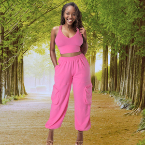 Nouvelles tendances sportives : ensemble haut court et pantalon uni avec poches, tendance - Product Image 3