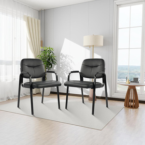 Chaises de bureau personnalisées pour usine, ensemble de 4 chaises d'accueil et de salle d'attente avec accoudoirs fixes rembourrés en cuir - Product Image 2