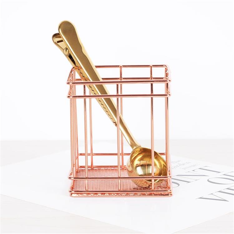 Круглый квадратный держатель для ручек, корзина для хранения цвета розового золота, железная корзина для хранения, кухонная посуда, корзина для хранения различных предметов