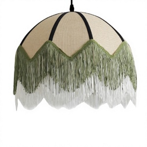 Lampe suspendue vintage en lin avec franges vertes, abat-jour en forme de dôme bohème, lustre décoratif pour chambre à coucher, salon ou salle de thé - Product Image 1