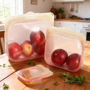 Bolsa de almacenamiento de alimentos con tapa rectangular y cremallera, de silicona de grado alimenticio, reutilizable para viajes y camping - Product Image 3