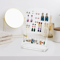 Présentoir à bijoux en acrylique transparent écologique en forme de L pour boucles d'oreilles et bagues, facile à assembler, sur pied