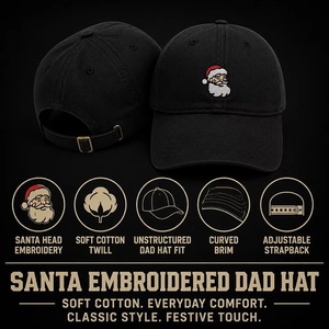 Casquette de baseball en coton à 6 panneaux personnalisée avec broderie Père Noël, réglable, pour les fêtes de Noël, vente en gros, OEM, faible MOQ - Product Image 3