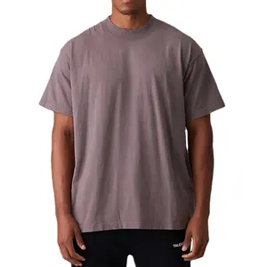 Yüksek kalite erkekler lüks özel ağır % 100% pamuk camisetas boy T Shirt boş Mock boyun ağır boy boxy t shirt