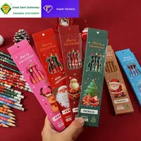 Ensemble de crayons en bois de Noël mignons et amusants avec gomme, crayons HB, cadeau de Noël, vente en gros Yichen Rouge/Vert/Rose