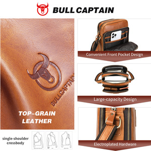 Sac bandoulière messager vintage en cuir véritable pour homme BULLCAPTAIN, avec sangle réglable, design tendance, grande capacité - Product Image 4