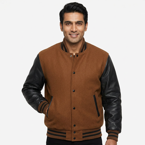 High Quality Custom Street Wear <b>Men's</b> Varsity Jackets Fashionable Breathable Canvas Stand Collar CollegeBaseballjacket for <b>men</b> - Product Image 1