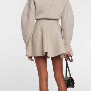 Minifalda de mezcla de lana acampanada de Color sólido versátil básica para primavera, verano, Otoño e Invierno - Product Image 2