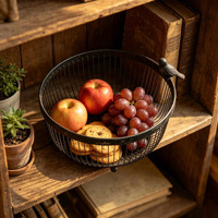 Corbeille en fil métallique noir vintage, bol de rangement en métal, plateau décoratif en fer pour comptoir de cuisine, présentoir de légumes et de collations, décoration intérieure