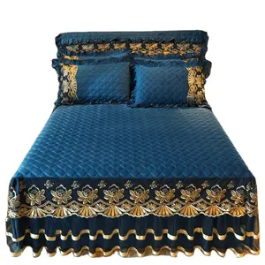 Set di biancheria da letto personalizzata di alta qualità all'ingrosso di lusso moderno King Home ricamo 3 pezzi gonna da letto