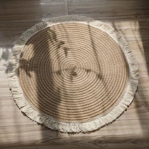 Round Flax Floor <b>Mat</b> Solid Color Non-Slip Home Entryway Living Room Carpet - Product Image 4