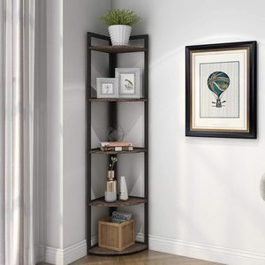 <strong>Corner</strong> Shelf,5 Tier Wood <strong>Wall</strong> <strong>Corner</strong> <strong>Bookshelf</strong> with Metal Frame, <strong>Corner</strong> Storage Rack Shelves Display Plant Flower - Product Image 1
