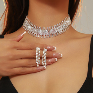 Multi-style Fashion Rhinestone Choker Necklace Earring Set Wedding Dress Crystal Necklace Jewelry Set for Women - Product Image 5