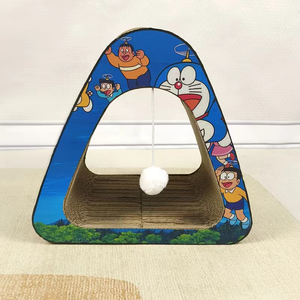 Driehoekige kattenkrabpaal verticaal cartoon kattenbed golfkarton kattenkrab speelgoed ruimtebesparend bestseller voor huisdieren - Product Image 3