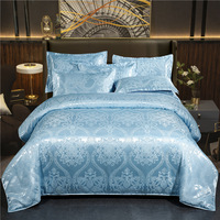Parure de draps quatre pièces en satin jacquard polyester/coton biologique 300 fils, housse de couette de luxe pour mariage, taille Queen, ensemble en satin de soie