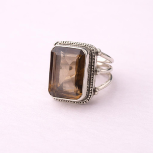 Smoky Quartz <b>Emerald</b> Cut Rectangle <b>Ring</b> in 925 Sterling <b>Silver</b> Handmade Boho Statement Gemstone Jewelry for Women Everyday Wear - Product Image 5