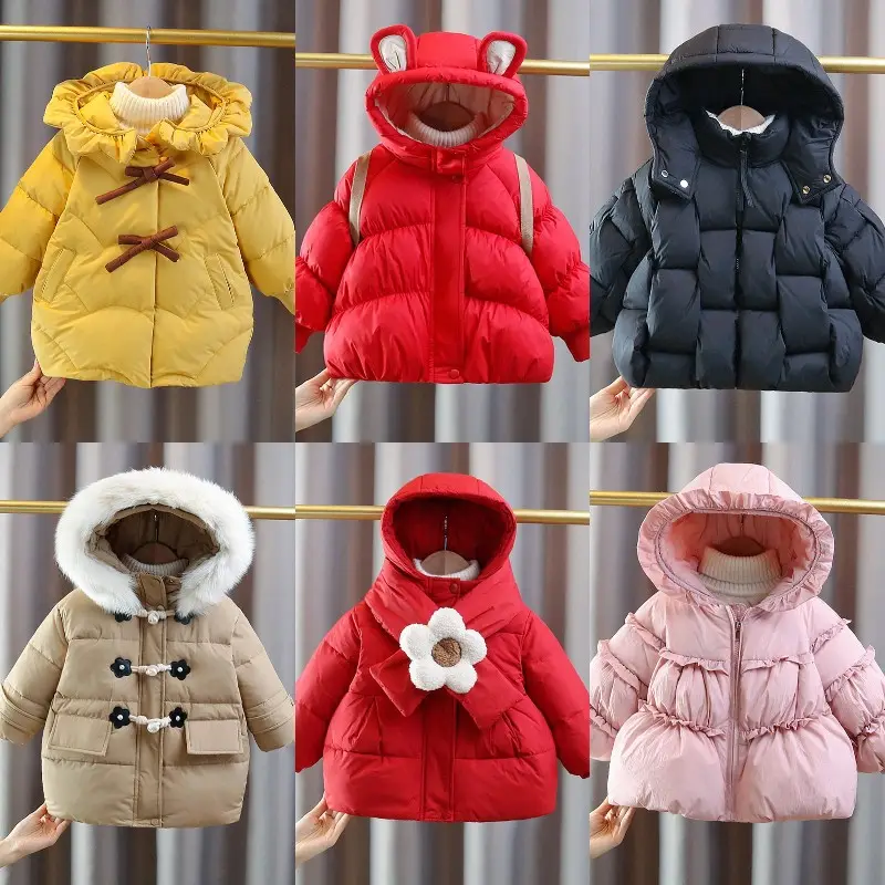 New winter boys girls down jacket cartoon warm long sleeve cotton-padded coat with hat for children coats