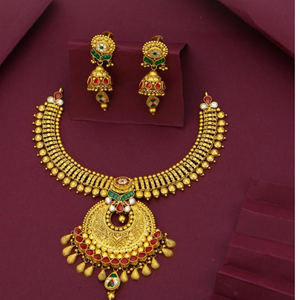 Ethnic <b>Statement</b> <b>Necklace</b> Traditional South Indian Temple Jewelry Gold <b>Necklace</b> Set with Earrings Bridal Wedding Handcrafted - Product Image 1