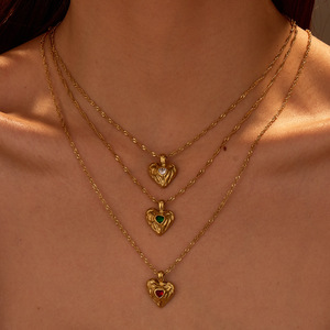 Bijoux de mode 316 <span class=keywords><strong>L</strong></span> en acier inoxydable coeur Zircon pendentif colliers à breloques pour la fête - Product Image 2