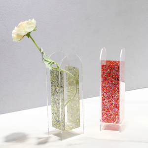 Jarrón de Acrílico Transparente con Panel de Purpurina Roja/Dorada/Mixta Sellado, Jarrón Minimalista para Decoración de Bodas y Hogar, Jarrón Floral para Decoración de Mesa al por Mayor - Product Image 1