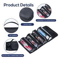 Sac de maquillage enroulable en nylon KONCAI OEM, 4 compartiments à fermeture éclair en PVC, pochette de rangement cosmétique imperméable