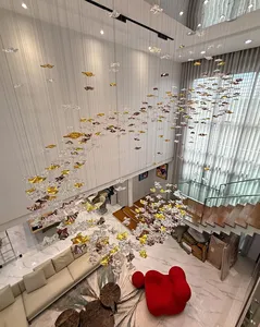 Lustre <span class=keywords><strong>moderne</strong></span> à plafond haut en verre soufflé à la main, luminaire suspendu de luxe pour villa, escalier, hall d'hôtel, salon, décoration - Product Image 4