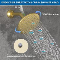 Système de Douche Double avec Pommes de Pluie Rectangulaires 6 pouces, Pommes de Douche Latérales, Affichage LED, Commutateur 3 Voies, Laiton/Acier Inoxydable Brossé