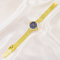 Vintage Luxus Quarzuhr für Damen Opal-Zifferblatt CZ-Diamantbesatz Wasserdichte Armbanduhr Gelbgold-Band Glas Modisches Gehäuse