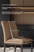 Chaise de salle à manger italienne de luxe léger, style nordique moderne, avec revêtement en cuir et structure métallique pour la maison et la restauration